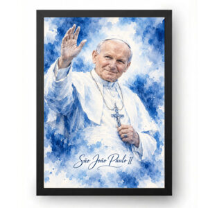 Quadro São João Paulo II Aquarela Azul e Branco