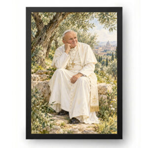 Quadro São João Paulo II Aquarela Jardim de Oliveiras