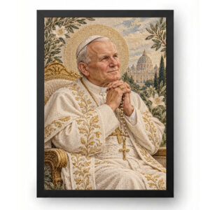 Quadro São João Paulo II Bordado em Linho