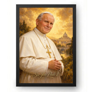 Quadro São João Paulo II Retrato Clássico em Luz Dourada