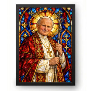 Quadro São João Paulo II Vitral Rubi e Safira